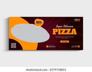 Food menu and delicious pizza social media cover or web banner template