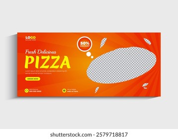 Food menu and delicious pizza social media cover or web banner template