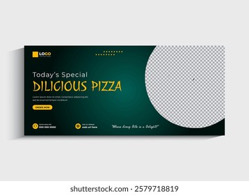 Food menu and delicious pizza social media cover or web banner template