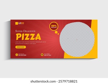 Food menu and delicious pizza social media cover or web banner template