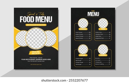 Food menu design, restaurant fast food menu design template
