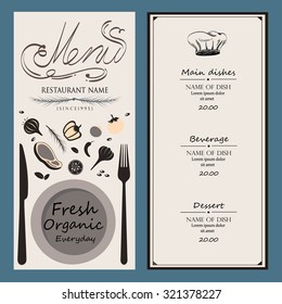 Food menu design  with vegetable ingredient and meat for restaurant or cafe menu template invitation cool blue background ,vector illustration