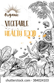 Food Menu Design Vegetable Organic Healthy Clean Food Farm Fresh Drawing Doodle Style ,cover Menu Vector Illustration