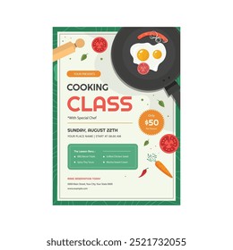 food menu editable print flyer or poster and chef cooking class vertical flyer template with illustration