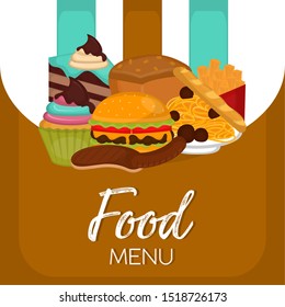 Food menu with a fast food and desserts - Vector