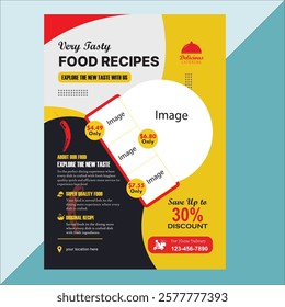 Food Menu Flyer Vector Design Template. Download it easy to edit all the images and template elements.