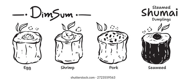 Conjunto De Ícones Do Menu Comida, Desenhado À Mão, Ilustração De Vetor (Siu Mai, Shumai, Bolinho Vapor, Soma Esmaecida, Bolinho De Porco)