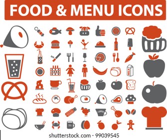 food & menu icons set, vector