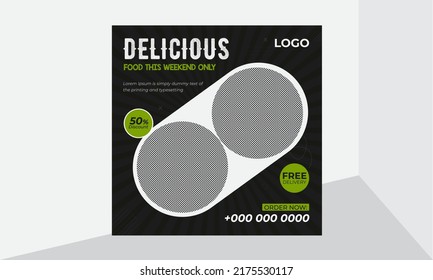 Food Menu Instagram Post Design Black And White Template