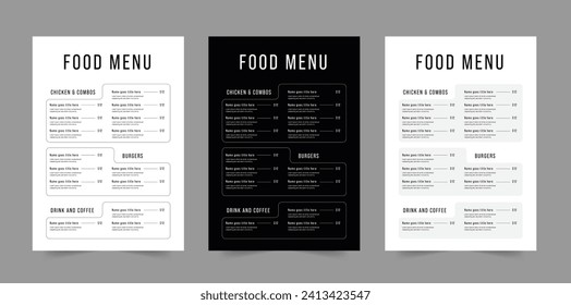 Food Menu Layout in Three Colors Food Restaurant Menu Template.