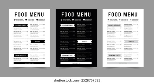 Food Menu Layout em Três Cores Food Restaurant Menu Modelo Restaurant Menu Design.