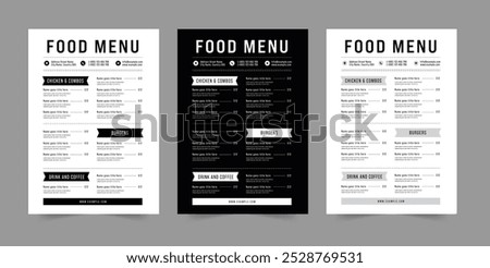 Food Menu Layout in Three Colors Food Restaurant Menu Template Restaurant Menu Design.