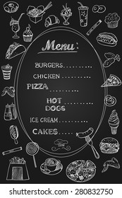 Food Menu on Chalkboard, excellent vector illustration, EPS 10