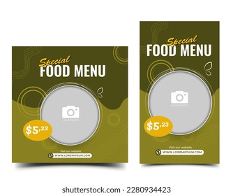 Food menu promotion social media post and story template design