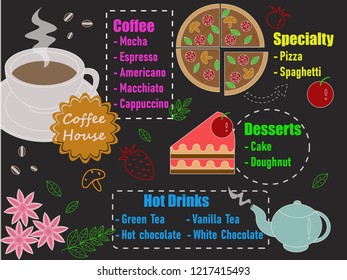 Food menu for restaurant and cafe.