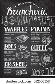 Food menu for restaurant and cafe. Design template with hand-drawn graphic elements in doodle style.