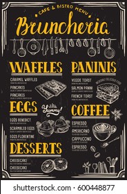 Food menu for restaurant and cafe. Design template with hand-drawn graphic elements in doodle style.