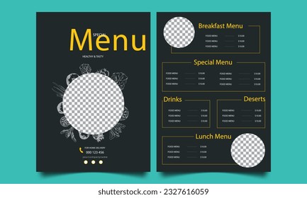 menú gastronómico para restaurante y cafetería. Folleto de alimentos de diseño de plantilla.