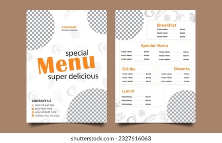menú gastronómico para restaurante y cafetería. Folleto de alimentos de diseño de plantilla.