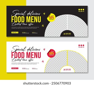 Food menu and restaurant Facebook cover banner template