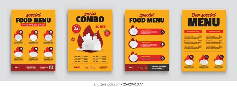 Food menu and restaurant flyer design template. Vector illustration of food menu for Fast Food, cafe, and restaurant promotion flyer