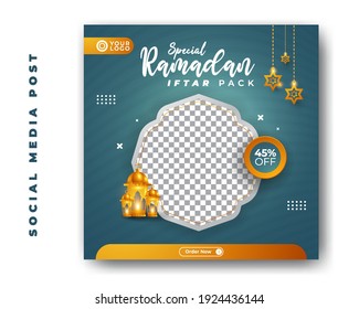 Food menu restaurant. Ramadan kareem background with stars and lantern decoration for social media post templates