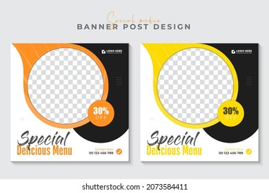 Food Menu And Restaurant Social Media Banner Promotion Square Flyer Template Design.