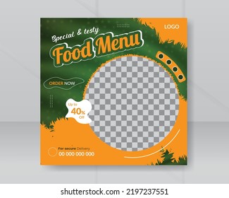 Food menu restaurant social media post template or modern corporate business promotion flyer poster square web banner design