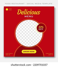 food menu restaurant social media post template design, event promotion red yellow banner vector