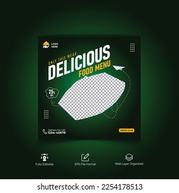 Food menu and restaurant social media banner template
