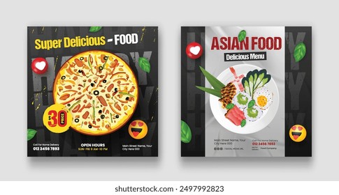 Food menu and restaurant social media post banner vector illustration template