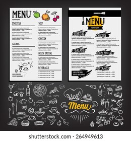 Food menu, restaurant template design. Flyer cafe. Brochure vintage. Cook idea.