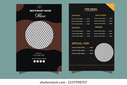 Food menu and restaurant tri-fold brochure template.