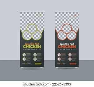 Food  menu roll-up banner template or restaurant services promotion x stand, rollup, pull-up, retractable, signage banner design, vector layout