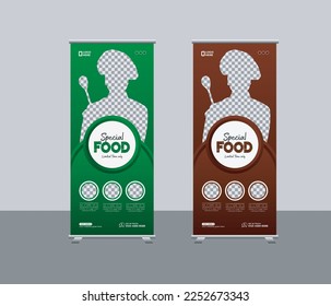 Food  menu roll-up banner template or restaurant services promotion x stand, rollup, pull-up, retractable, signage banner design, vector layout