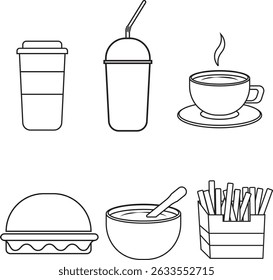 Food menu Set line drawing icon set for restaurant