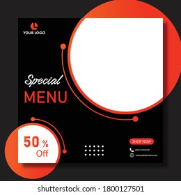 Food menu social media post banner template, vector