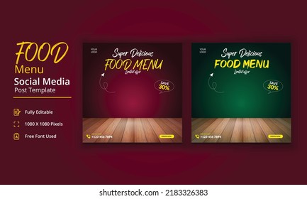 Food Menu Social Media Post Template, Super Delicious Food Menu story, Restaurant Social Media Post