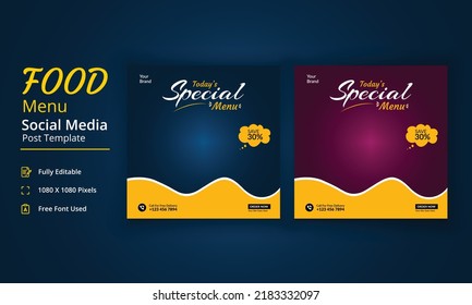 Food Menu Social Media Post Template, Today Special Menu story, Restaurant Social Media Post