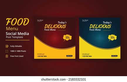 Food Menu Social Media Post Template, Today Delicious Food Menu story, Restaurant Social Media Post