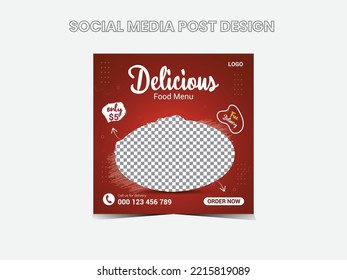Food menu social media post for ad marketing, vector files, square template