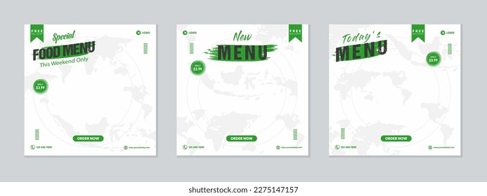 Food menu social media post banner. Editable social media template for promotion on Food menu. Set of social media stories and post frames. Layout design for marketing on social media.