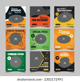 Food menu social media post design template Bundle, square web banner, Premium Vector, Food menu sale social media post,banner,abstract background design template