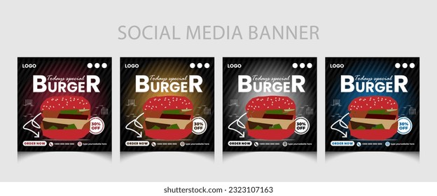 Food menu social media post template  or restaurant social media post template design. Burger promotion poster.