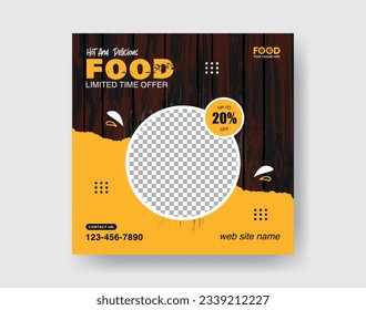 Food menu social media post banner template, sale and discount square banner. Delicious burger and pizza food menu social media post promotion web banner design. food vector