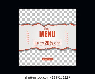 Food menu social media post banner template, sale and discount square banner. Delicious burger and pizza food menu social media post promotion web banner design. food vector