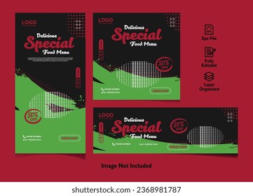 Food menu social media post promotion banner bundle set background