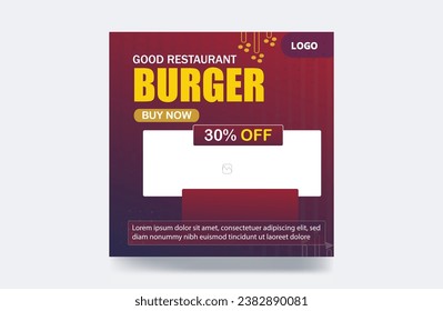 Food menu social media post burger restaurant banner design template