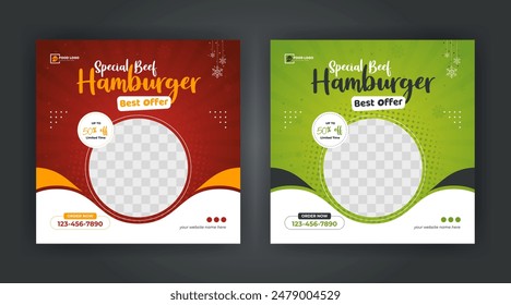 Food menu social media post or web banner template design for restaurant business marketing