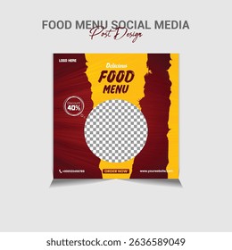 Food menu social media post design template with a discount tag